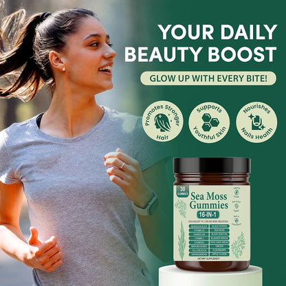 Wildcrafted Sea Moss Gummies - 1750mg Irish Sea Moss, Bladderwrack & Burdock Root | 92+ Minerals for Thyroid, Energy & Immunity Support